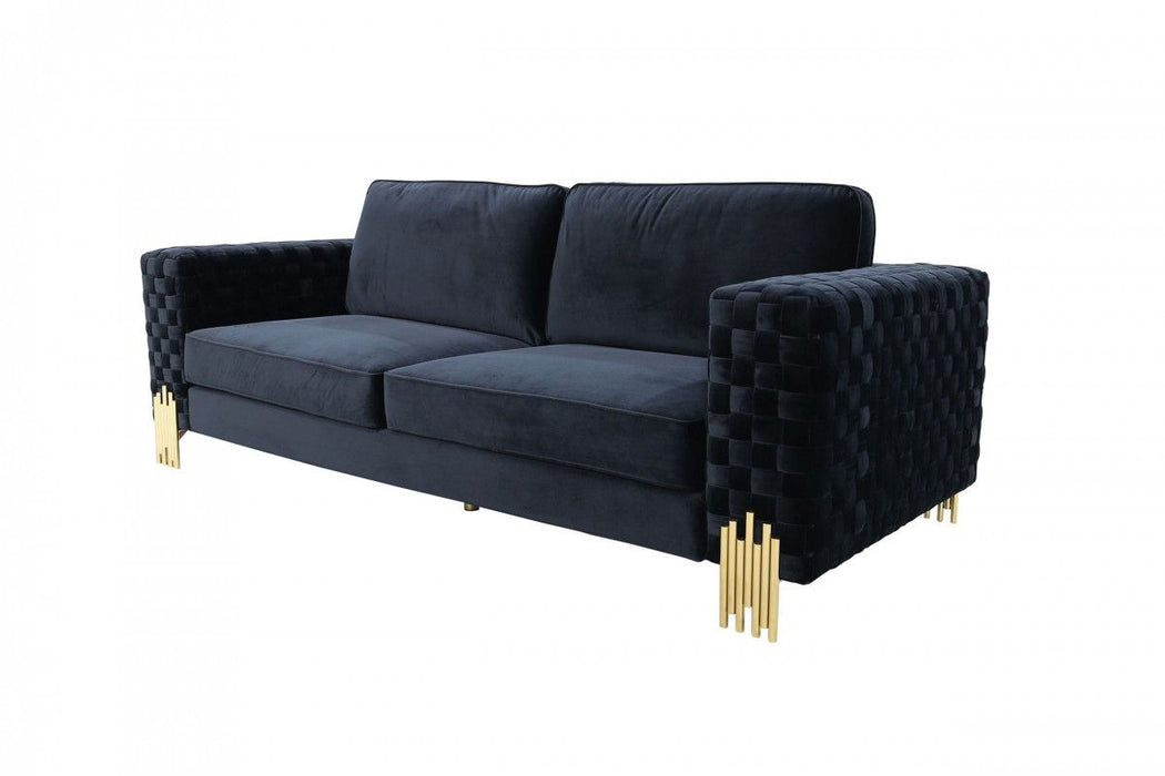 Velvet Sofa With Gold Legs - Black