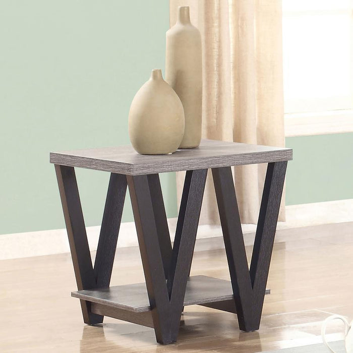 Stevens - V-Shaped End Table - Black And Antique Gray - Simple Home Plus