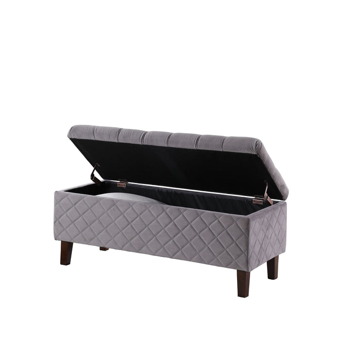 Upholstered Polyester Blend Bench With Flip Top - Gray / Dark Brown