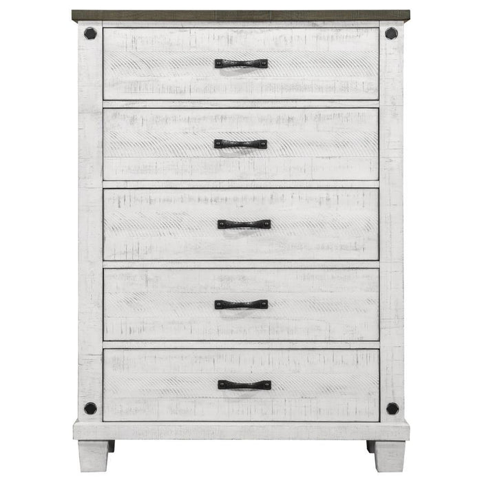 Lilith - 5-Drawer Chest Distressed - Distressed Gray And White - Simple Home Plus