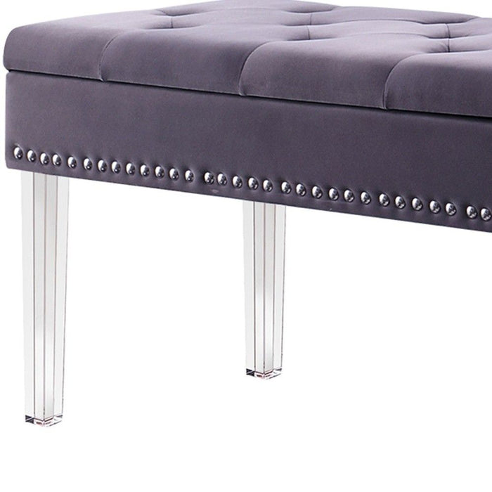 Upholstered Velvet Entryway Bench With Flip Top - Clear / Gray