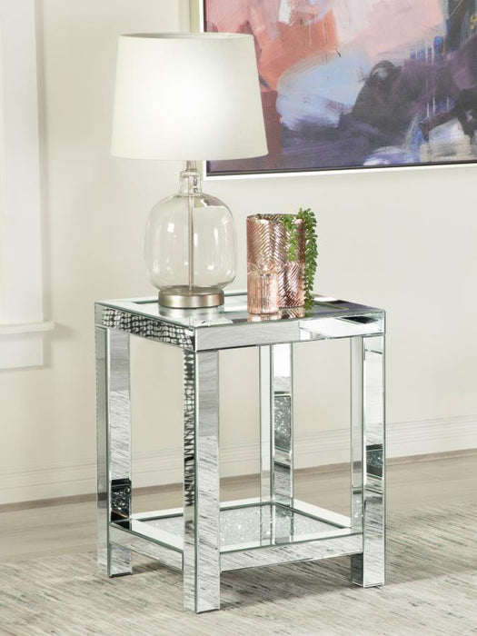 Valentina - Square End Table With Glass Top Mirror - Simple Home Plus