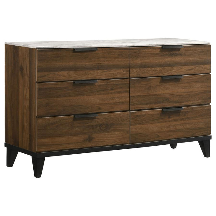 Mays - 6-Drawer Dresser With Faux Marble Top - Walnut Brown - Simple Home Plus