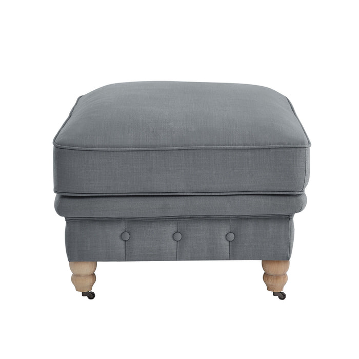 Linen And Natural Rolling Tufted Cocktail Ottoman - Gray