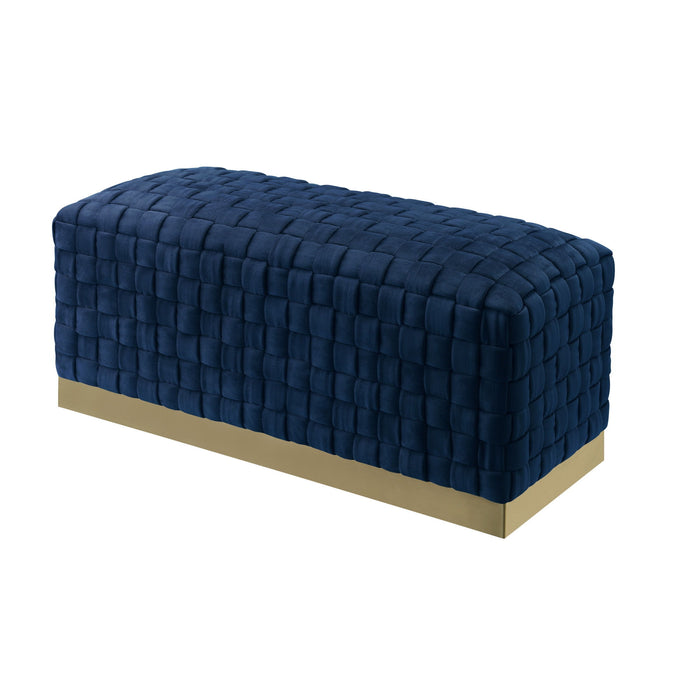 Upholstered Velvet Bench 40" - Navy Blue / Gold