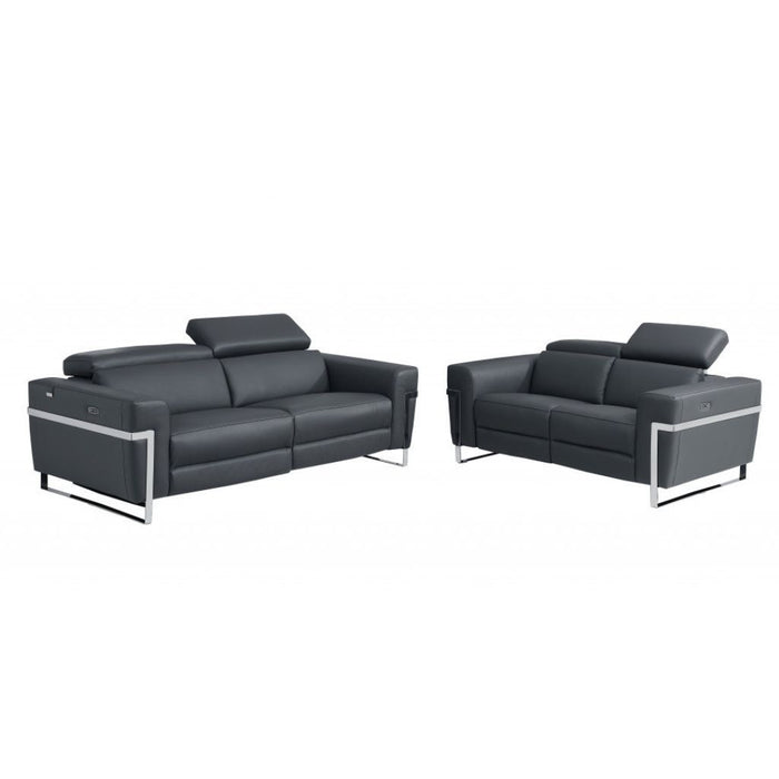 2 Piece Indoor Italian Leather Five Person Seating Set - Dark Gray