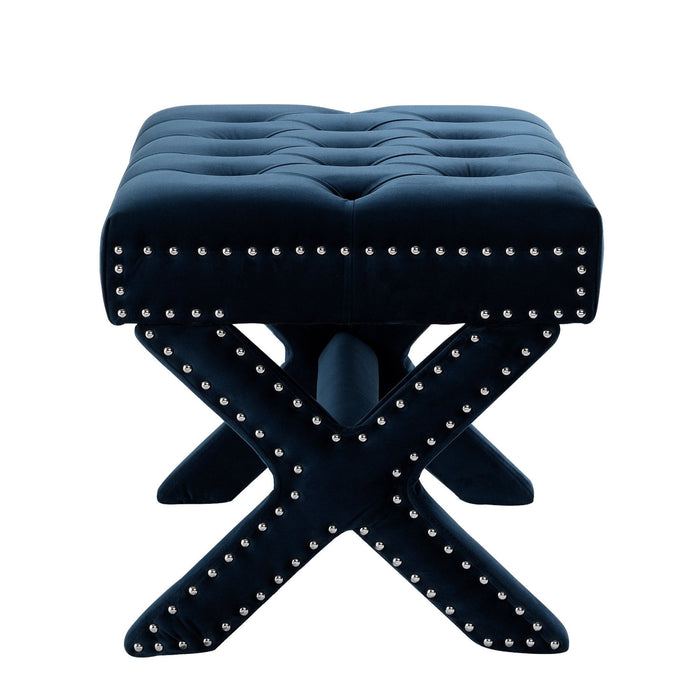 Velvet Tufted Ottoman - Navy Blue