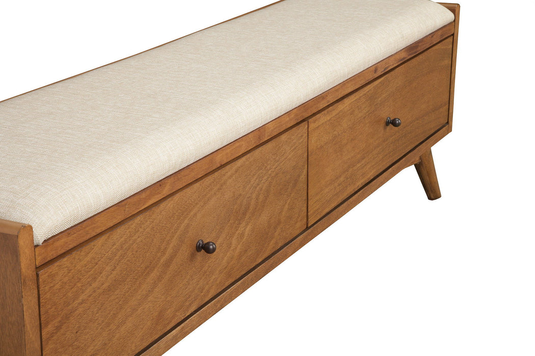 Upholstered Polyester Blend Bench With Drawers - Beige / Brown