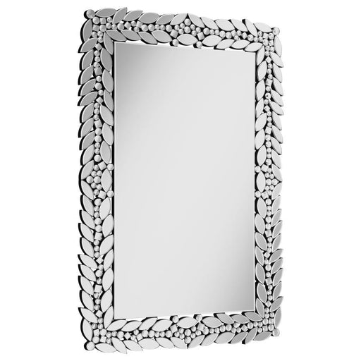 Cecily - Rectangular Leaves Frame Wall Mirror Faux Crystal - Silver - Simple Home Plus