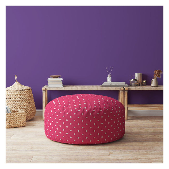 Cotton Round Polka Dots Pouf Cover - Pink / White