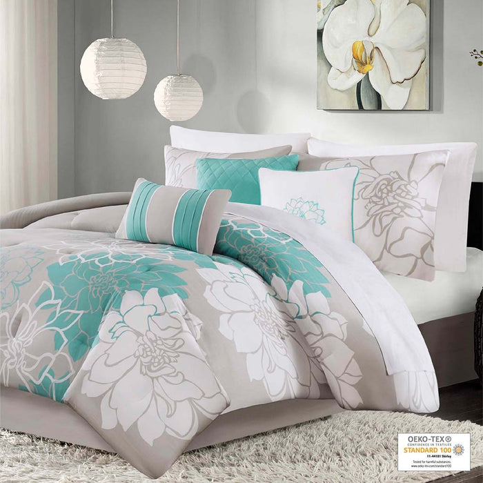 Lola - California King Comforter Set - Aqua