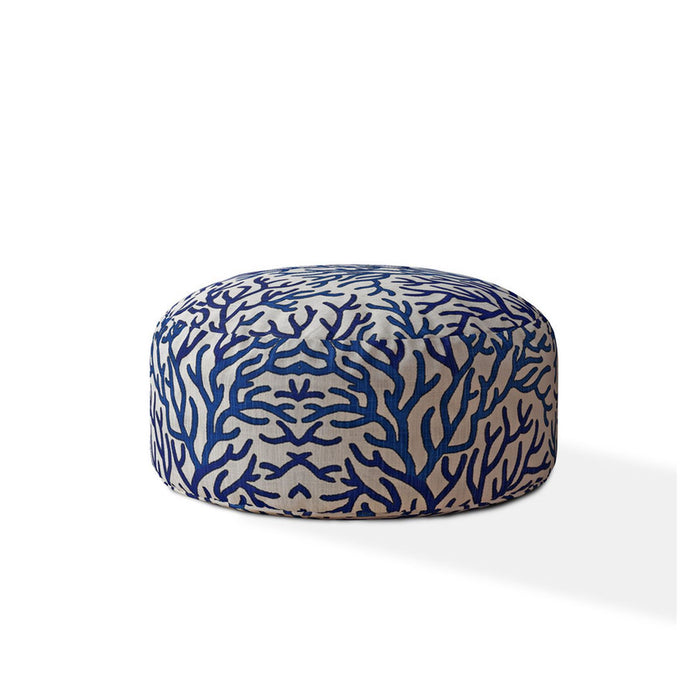 Canvas Round Abstract Pouf Cover - Blue