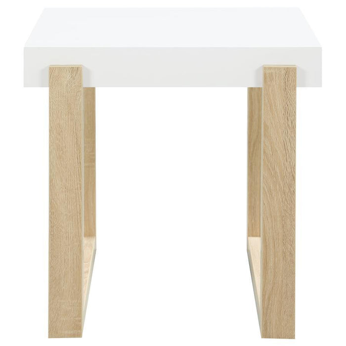 Pala - Rectangular End Table With Sled Base - White High Gloss And Natural - Simple Home Plus