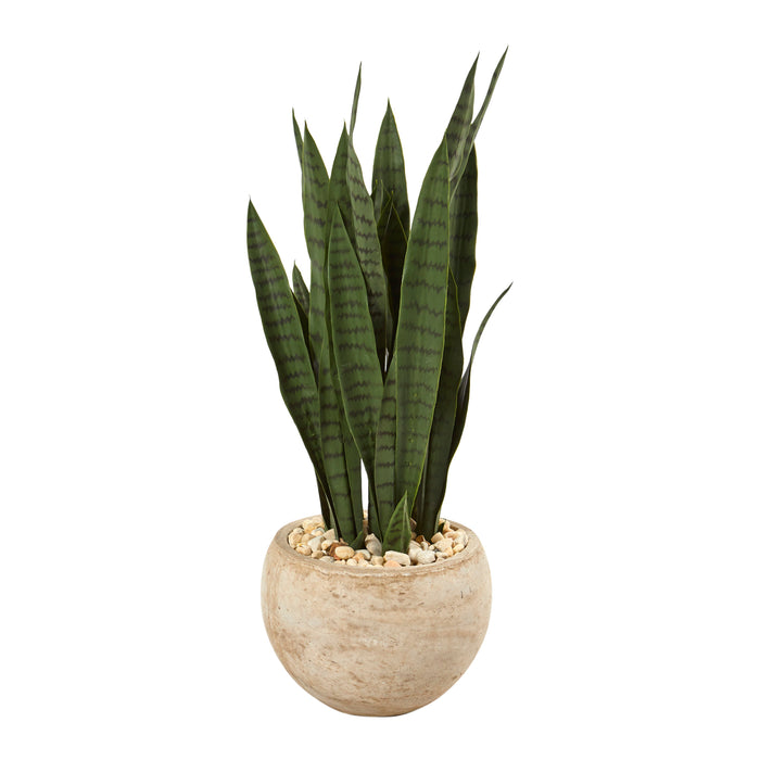 32" Sansevieria Artificial Plant in Sand Colored Planter