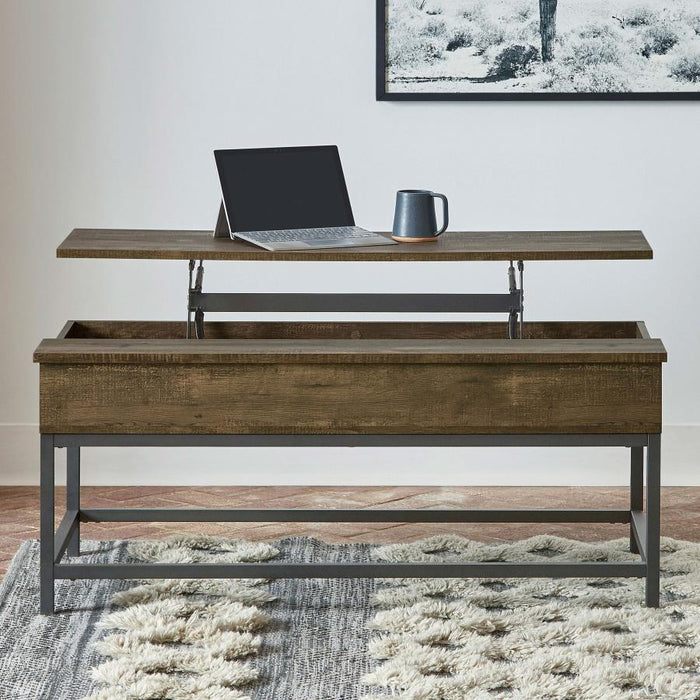 Byers - Black Coffee Table With Hidden Storage - Brown Oak And Sandy Black - Simple Home Plus