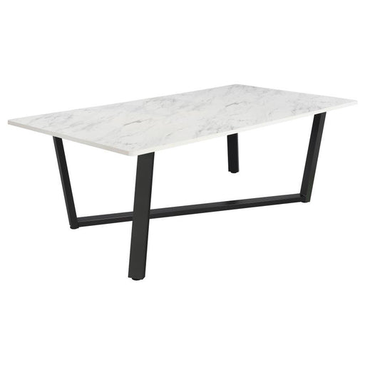 Mayer - Rectangular Dining Table Faux Marble - White And Gunmetal - Simple Home Plus