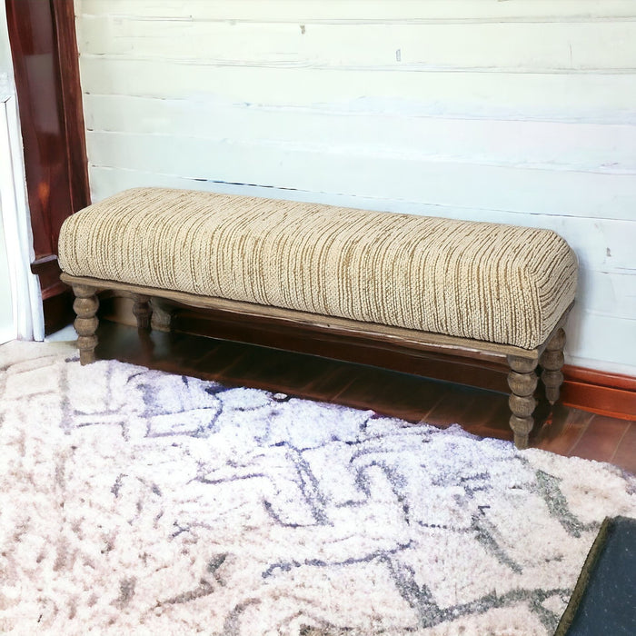 Wood Upholstered Polyester Blend Bench - Cream / Brown