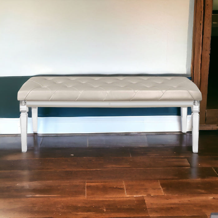 Upholstered Faux Leather Bench - Champagne / Clear