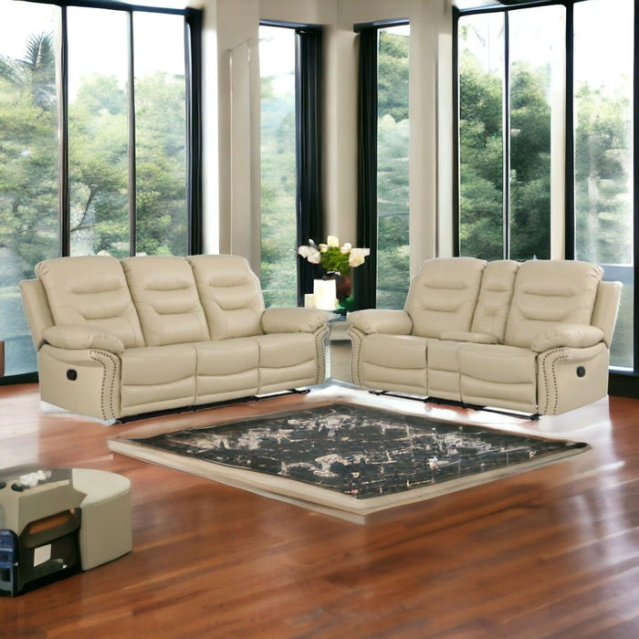 2 Piece Five Person Seating Set Indoor Italian Leather - Beige