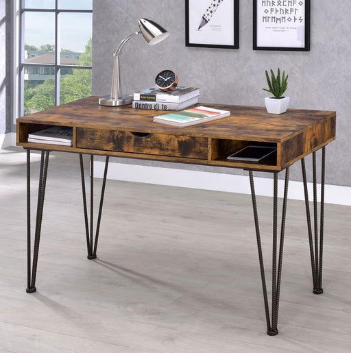 Olvera - 1-Drawer Writing Desk - Antique Nutmeg And Dark Bronze - Simple Home Plus