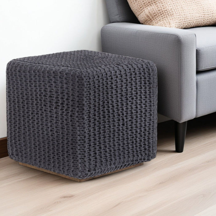 Cotton Blend, Pouf Ottoman - Gray