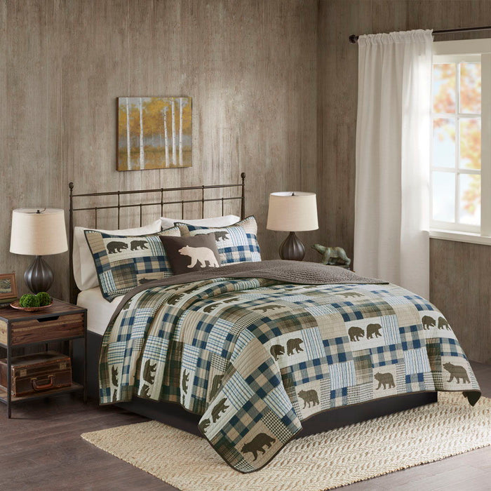 Twin Falls - King Oversized 4 Piece Quilt SetBrown / Blue