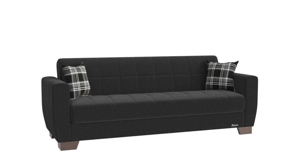 Chenille Sleeper Sleeper Sofa And Toss Pillows With Brown Legs - Black