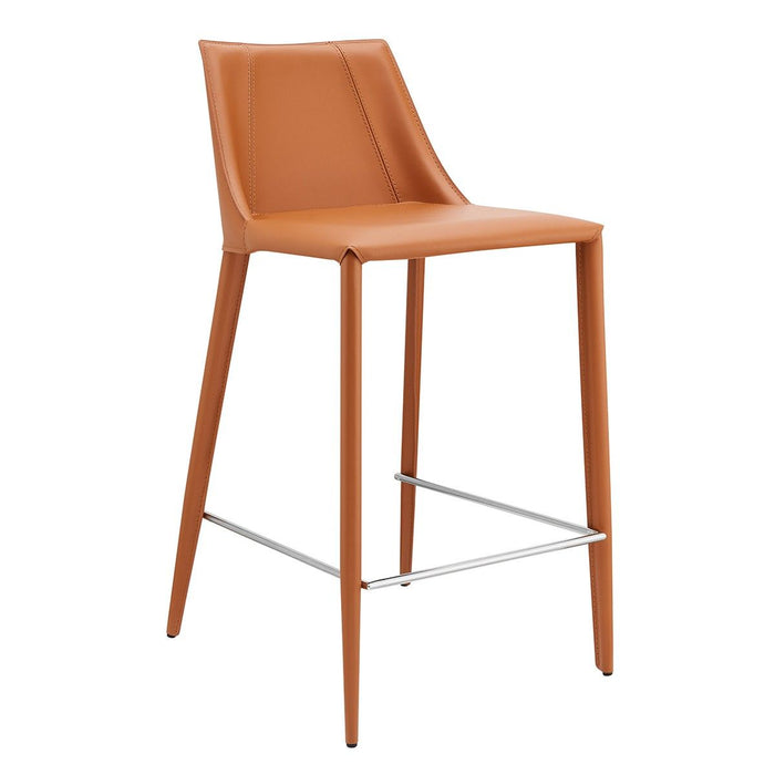 Faux Leather And Steel Low Back Counter Height Bar Chair - Terra Cotta