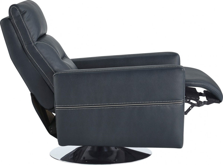 High Back Faux Leather Recliner - Dark Blue