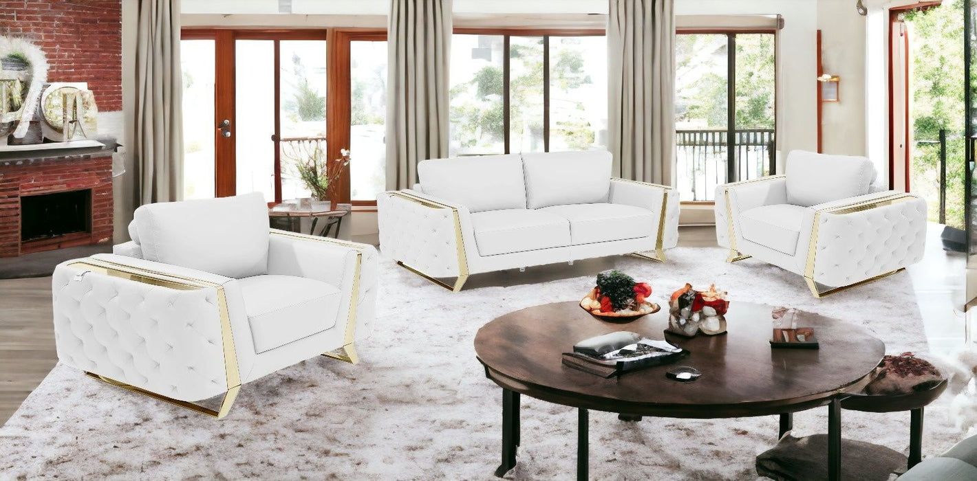 Three Piece Seating Set Indoor Italian Leather Six Person - White