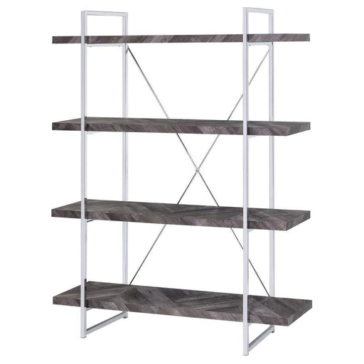 Grimma - 4-Shelf Bookcase - Rustic Gray Herringbone - Simple Home Plus