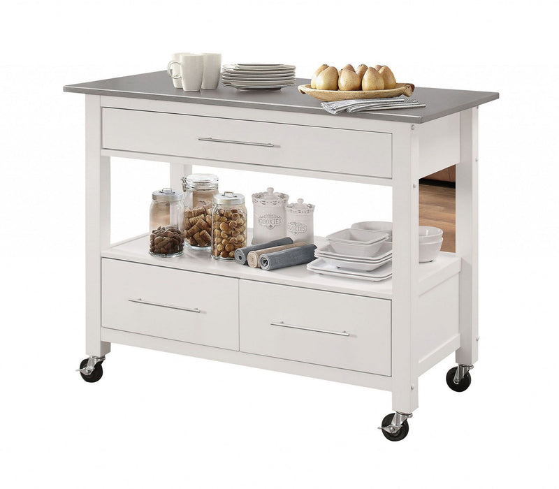 Rolling Kitchen Island Or Bar Cart - White / Stainless