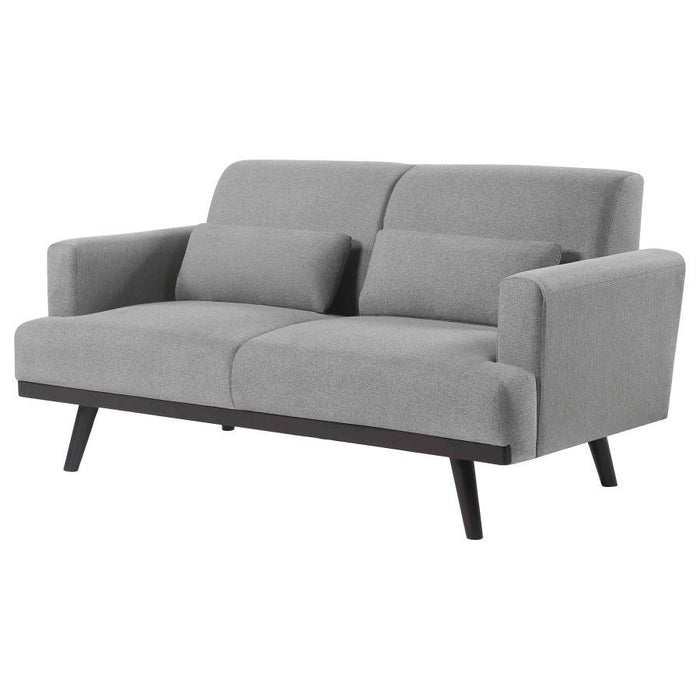 Blake - Upholstered Loveseat With Track Arms - Sharkskin And Dark Brown - Simple Home Plus