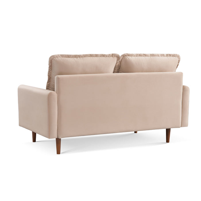 Velvet Sofa With Dark Brown Legs - Beige