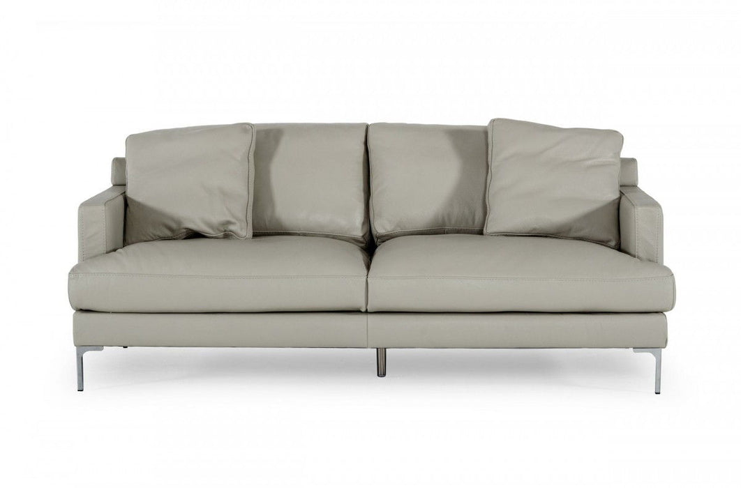 Genuine Leather Sofa With Silver Legs - Light Gray