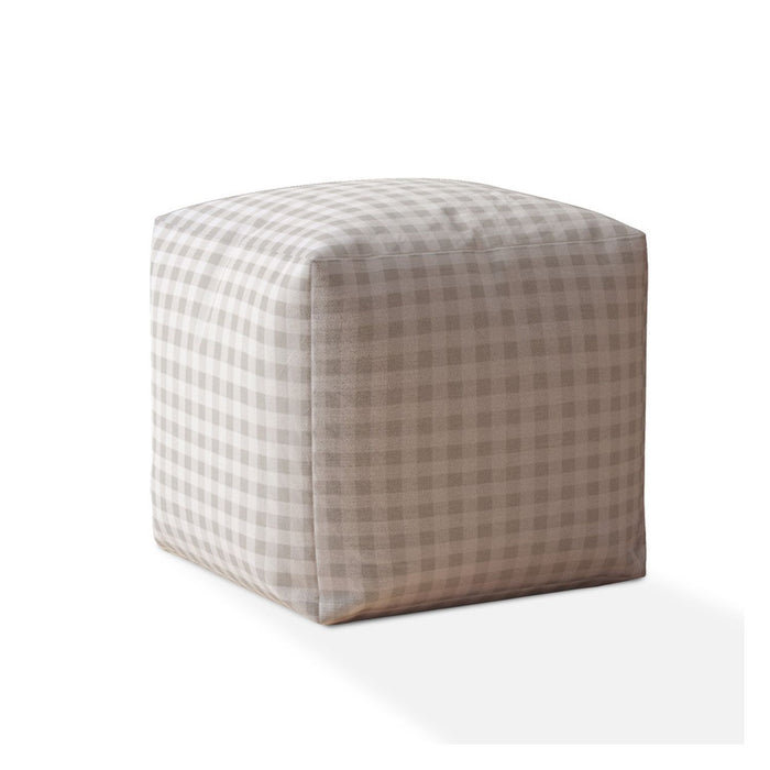 Cotton Gingham Pouf Cover - Gray