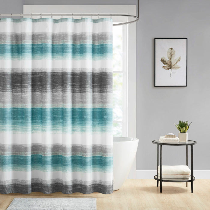 Saben - Stripe Print Shower Curtain - Aqua/Gray