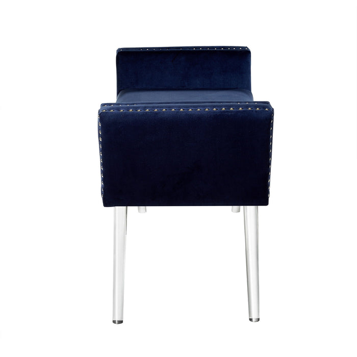 Upholstered Velvet Bench - Navy Blue / Clear