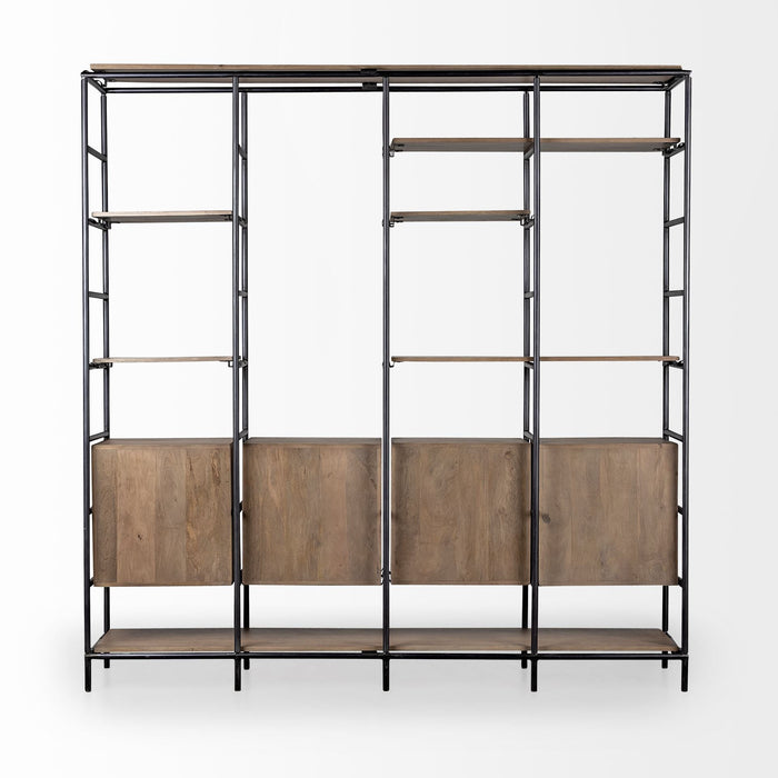 Wood And Metal Multi Shelves Shelving Unit - Medium Brown