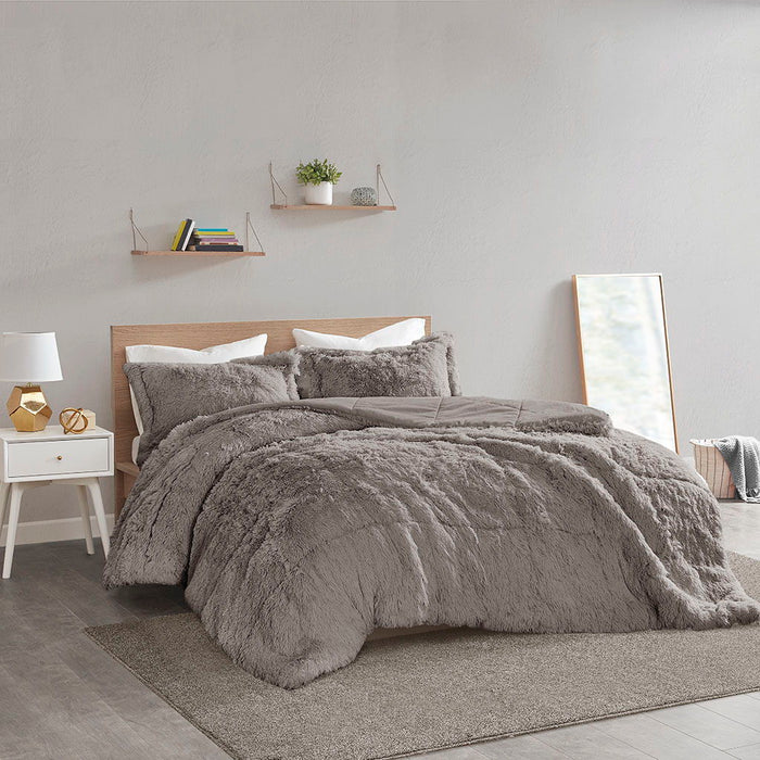 Malea - King Shaggy Comforter Mini Set - Gray