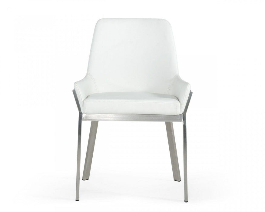 Brushed Stainless Steel Dining Chair - White