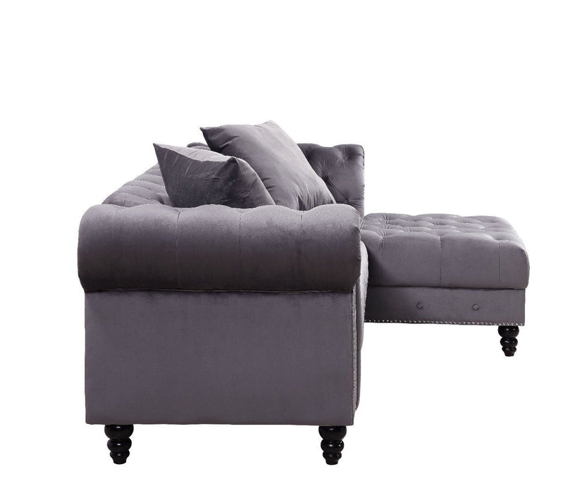 Velvet L Shaped Sofa And Chaise Sectional And Toss Pillows - Gray