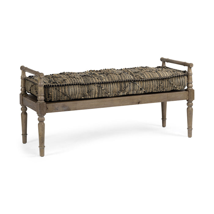 Cotton Upholstered Blend Bench - Brown / Beige