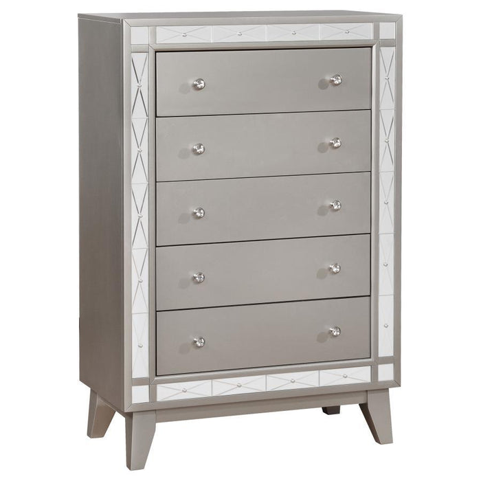 Leighton - 5-Drawer Chest - Metallic Mercury - Simple Home Plus