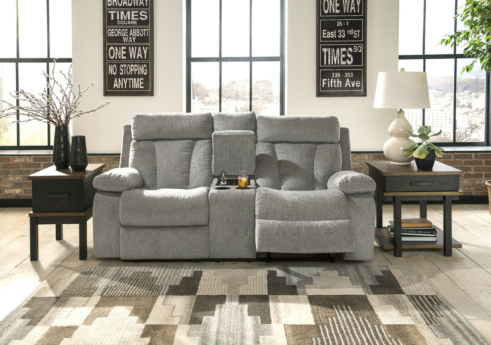 Mitchiner - Fog - Dbl Rec Loveseat W/Console - Simple Home Plus