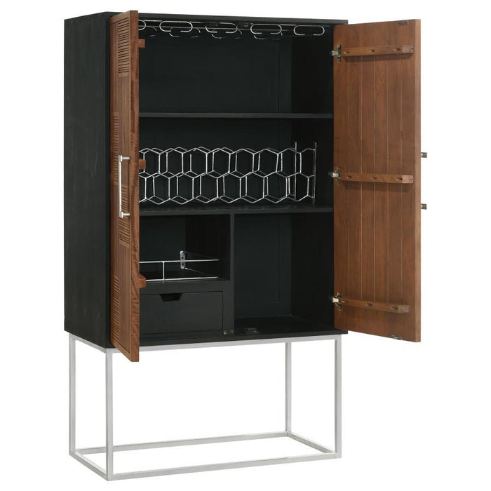 Borman - 2-Door Bar Cabinet Wine Storage - Walnut And Black - Simple Home Plus