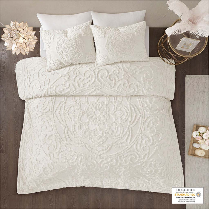 Laetitia - 3-Piece Tufted Medallion Duvet Cover Set - Off White