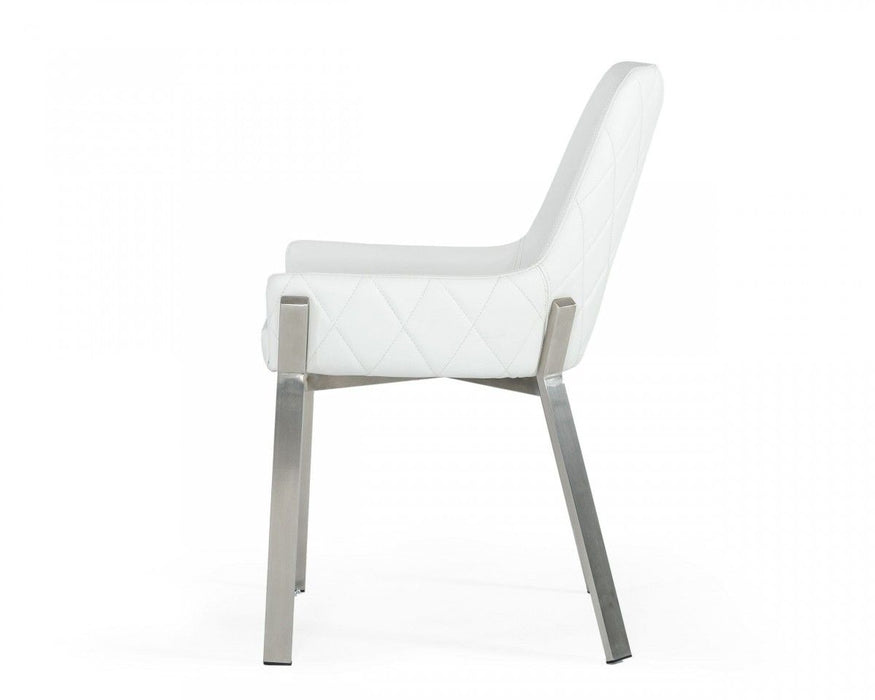 Brushed Stainless Steel Dining Chair - White