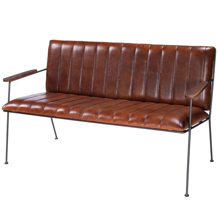 Upholstered Faux Leather Distressed Bench - Brown / Black