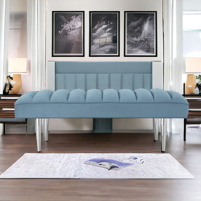 Upholstered Velvet Bench - Blue / Silver